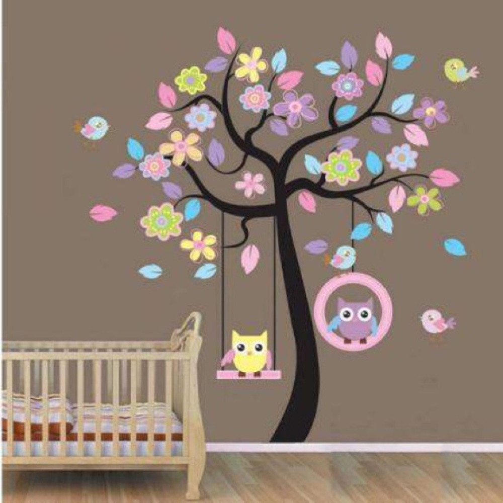 Nursery Wall girl bedroom decals owl tree wall art